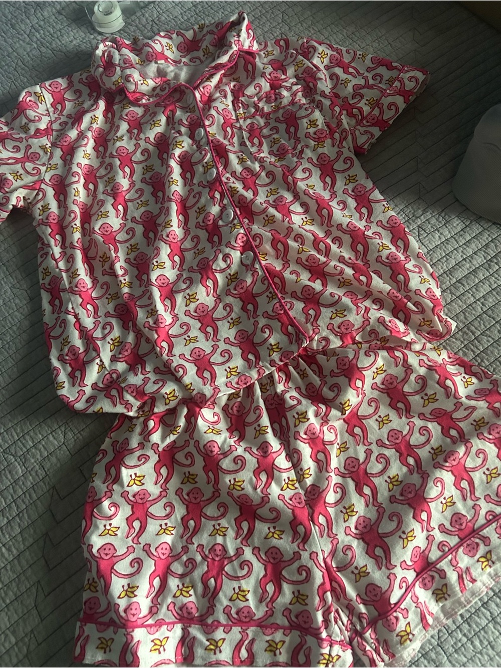 NEW Roller Rabbit Pink Monkey Short Pajama Set with Yellow Banana Accents